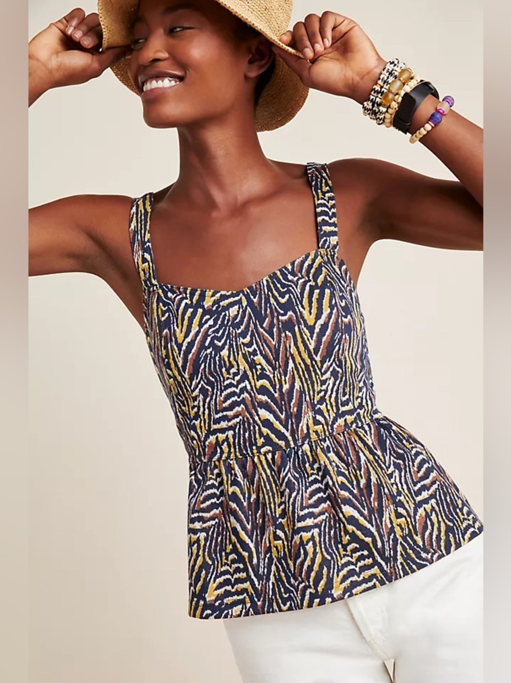 NWT Anthropologie Jaime Zebra Peplum Tank Sz M $58